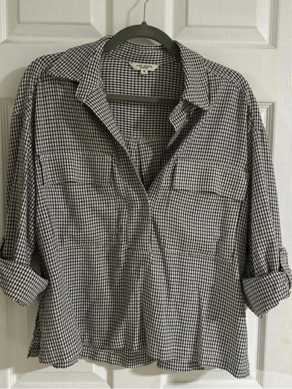 MAX STUDIO BLACK AND WHITE CHECKERED BLOUSE